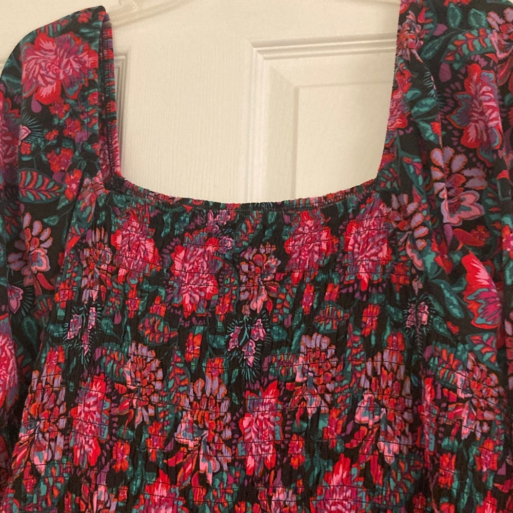 Terra & Sky Women's Square Neck Floral Peasant Dress